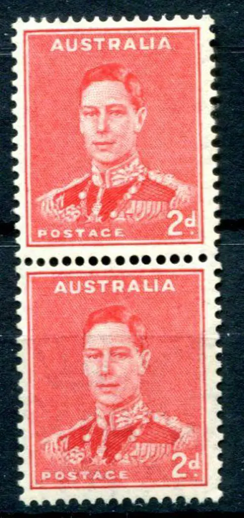 1938/41 2d scarlet KGVI Die II coil perf pair. ... Image 1++