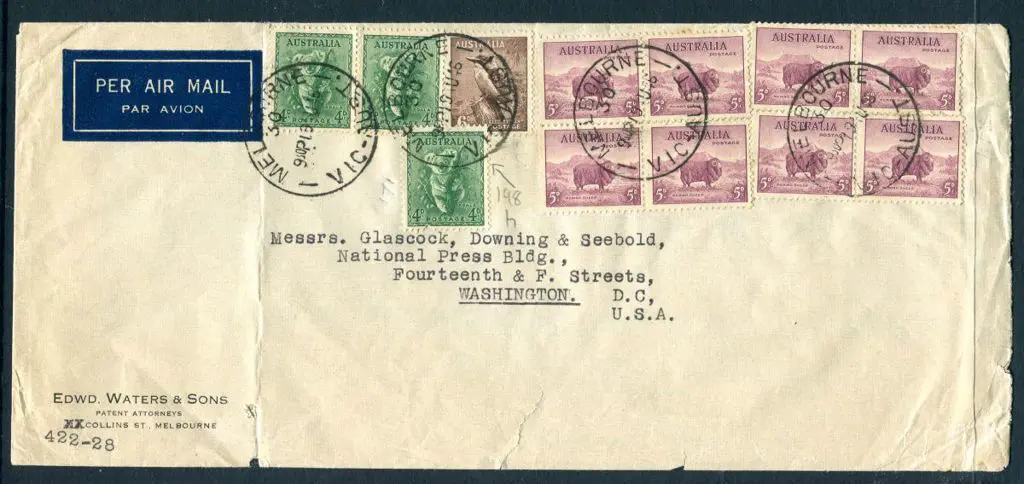 1945 (19th Aug) Airmail letter from Melbourne to ... Image 1++