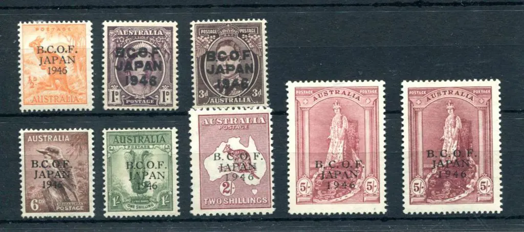 1946 BCOF set of 8 to 5/- Robes on both thick & ... Image 1++