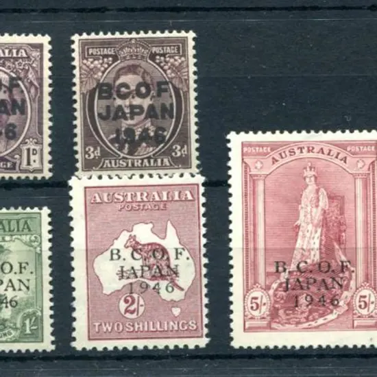 1946 BCOF set of 8 to 5/- Robes on both thick & ...