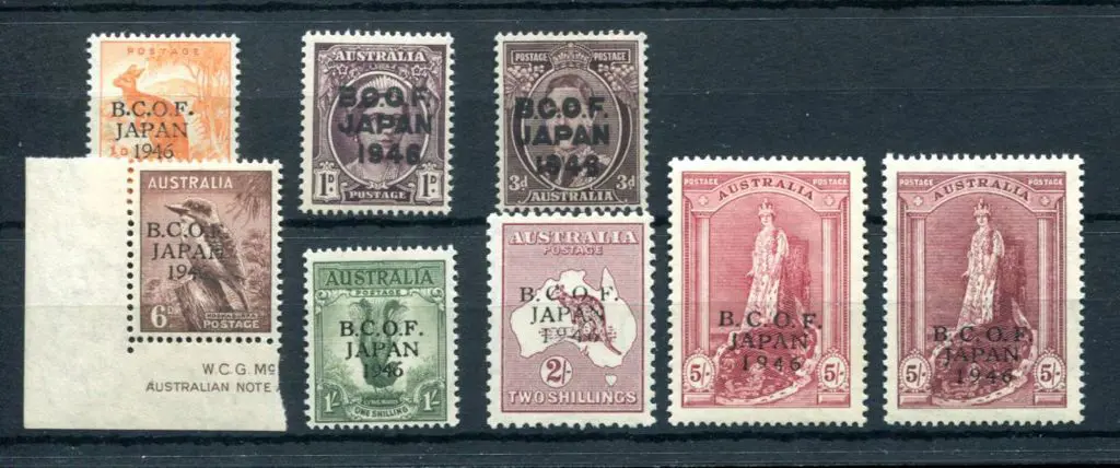 1946 BCOF set of 8 to 5/- Robes on both thick & ... Image 1++