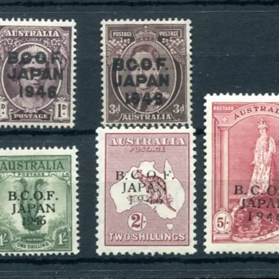 1946 BCOF set of 8 to 5/- Robes on both thick & ...
