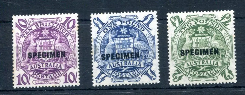1949/50 Arms set of 3 ovptd "SPECIMEN". MUH with ... Image 1++