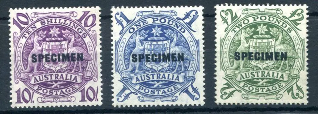 1949/50 Arms set of 3 ovptd "SPECIMEN". MUH with ... Image 1++