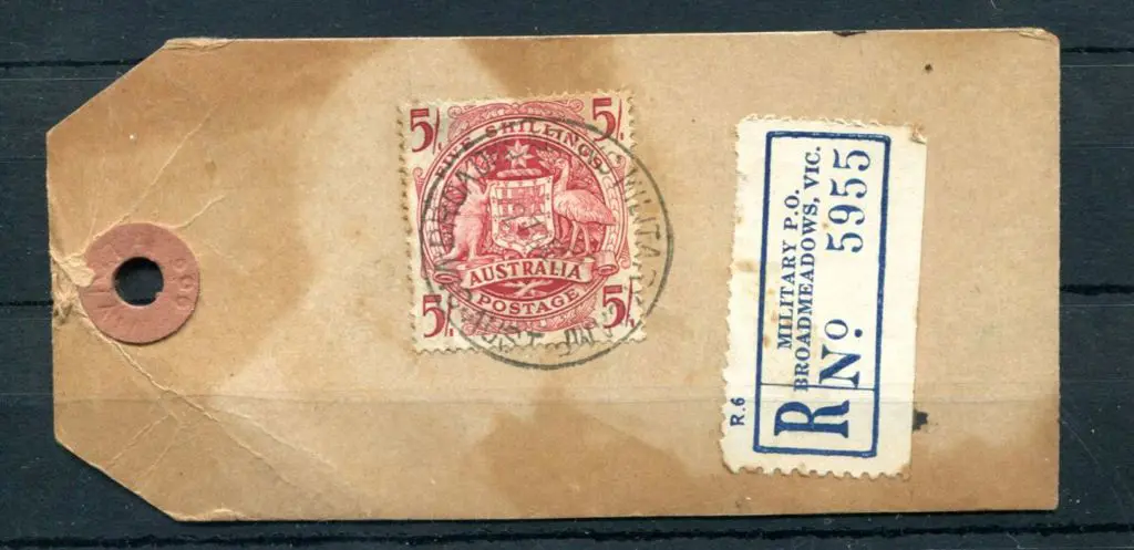 1951 (27th Dec) 5/- Arms on plain Parcel tag tied ... Image 1++
