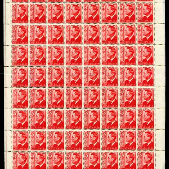 1951 3d scarlet KGVI complete sheet of 80 with 2 ...