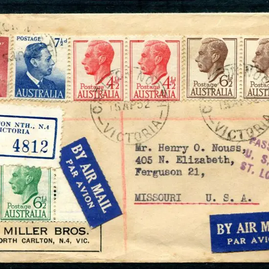1952 (15th April) Registered Airmail cover to ...