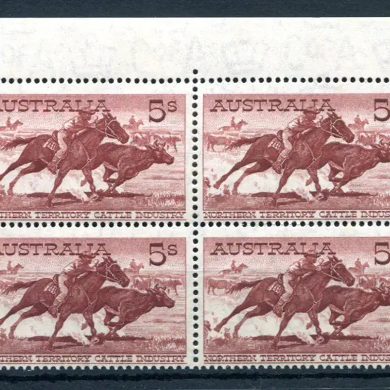 1959 5/- Cattle in MUH top margin block of 4 on ...