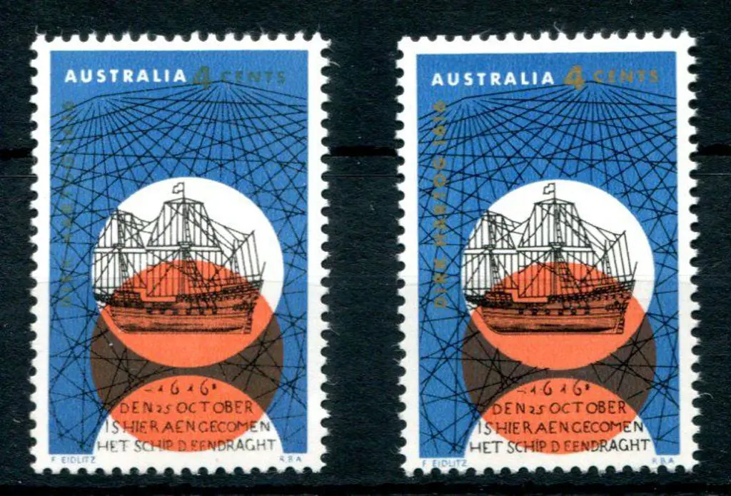 1966 4c Dirk Hartog with gold omitted resulting in ... Image 1++
