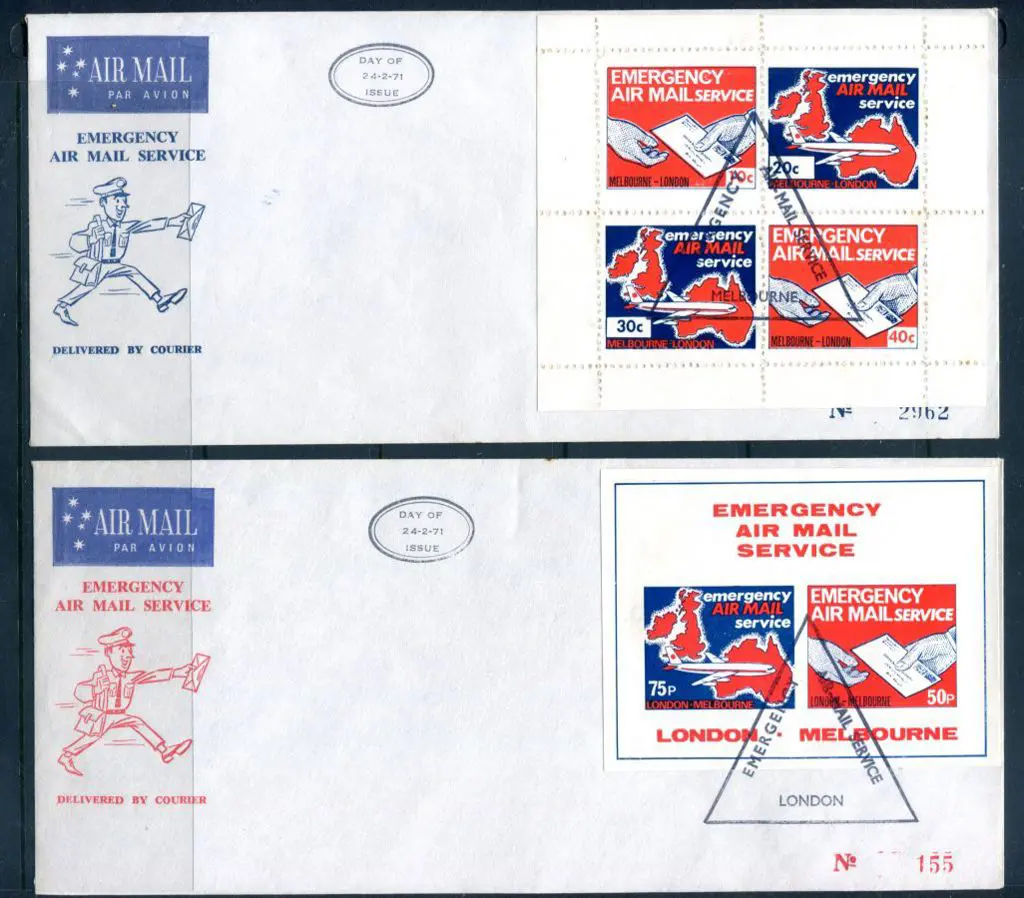 1971 "Emergency Air Mail Service" perf & imperf ... Image 1++