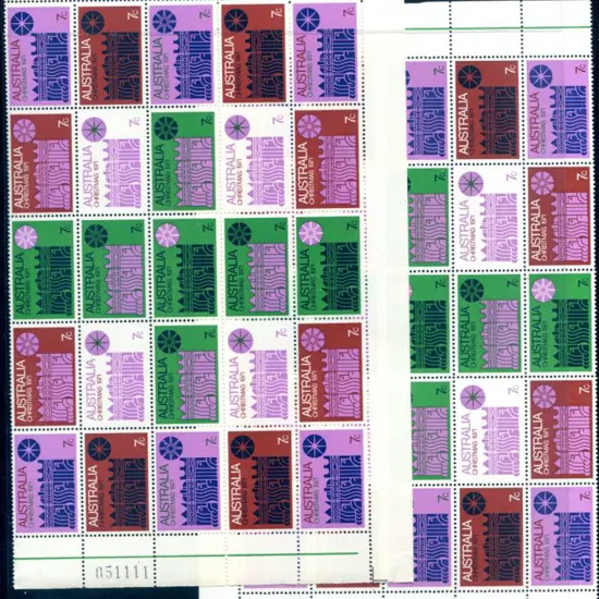 1971 Christmas pane of 25 in both white & cream ...