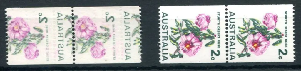 1973 2c Desert Rose coil pair with strong offset ... Image 1++