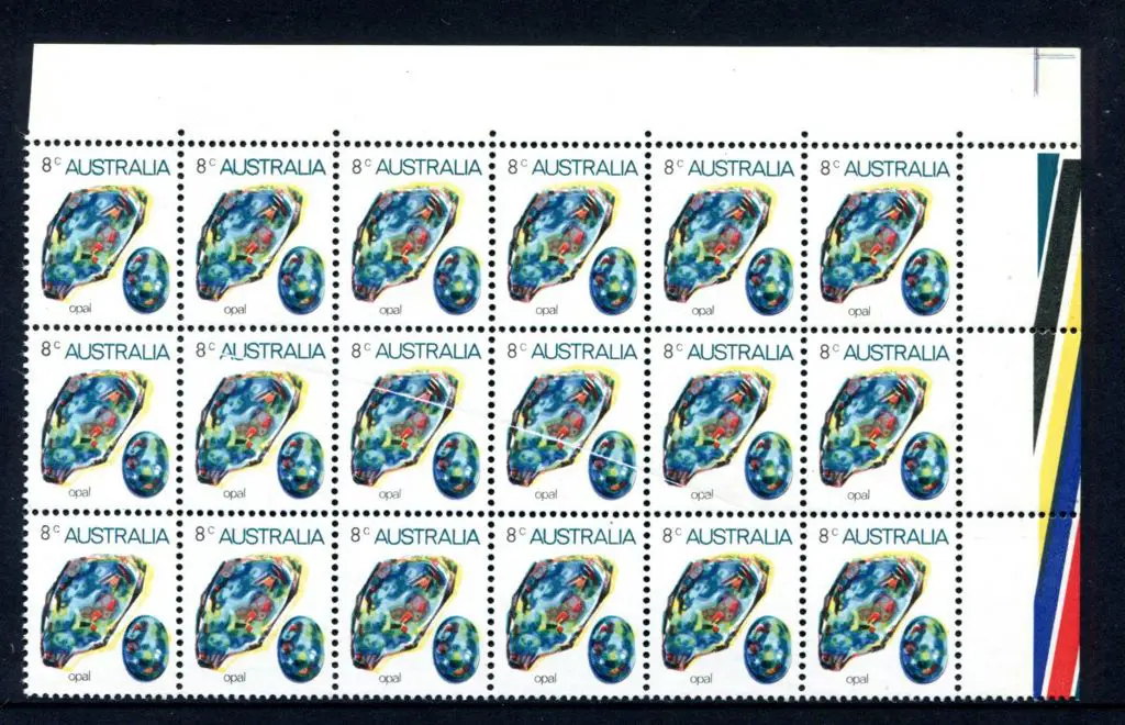 1973 8¢ opal top right marginal block of 18 ... Image 1++