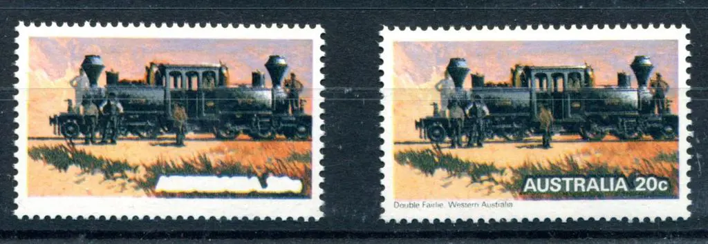 1979 20¢ Train with grey omitted resulting in ... Image 1++