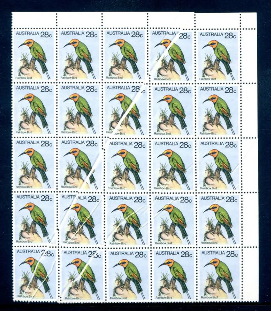 1980 28¢ Rainbow Bird top right marginal block of ... Image 1++