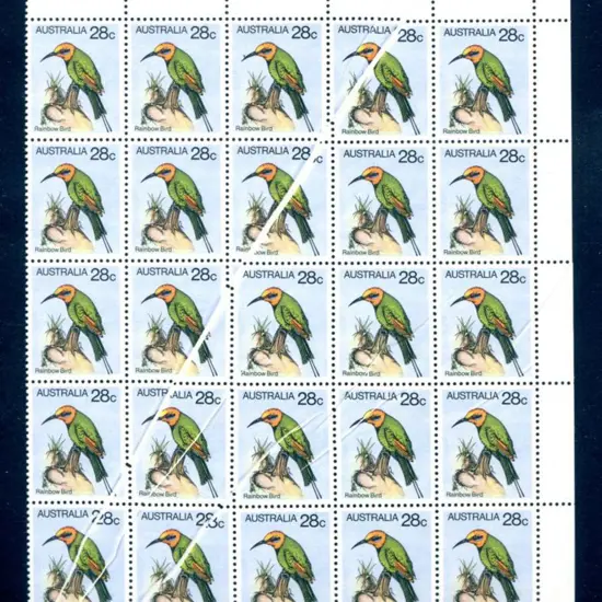 1980 28¢ Rainbow Bird top right marginal block of ...