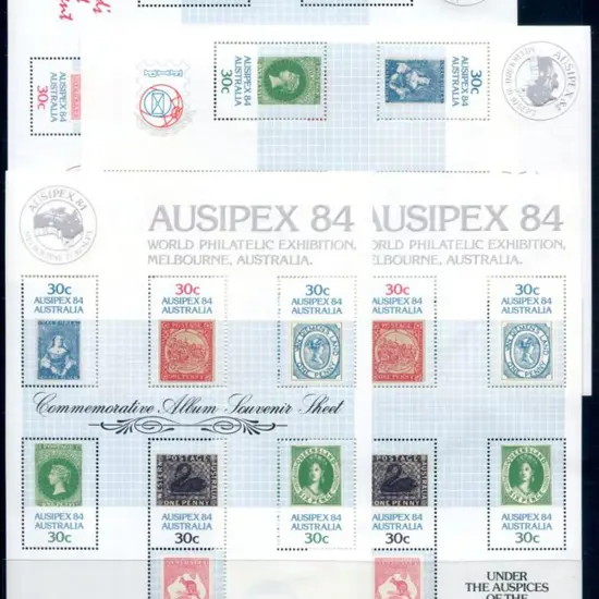 1984 Ausipex Miniature Sheets overprinted "World's ...