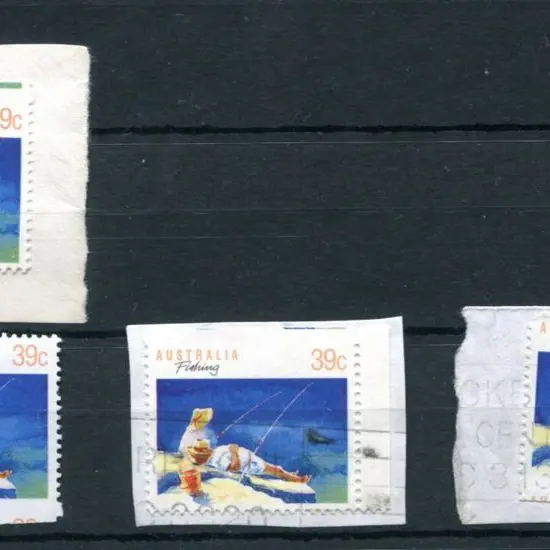 1989 39c Fishing x 4 used with 3 on piece from the ...