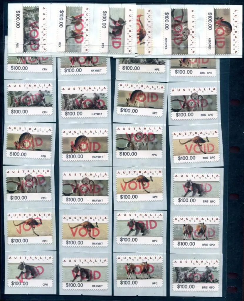 1994 Kangaroos & Koalas CPS strips of 6 x $100.00 ... Image 1++