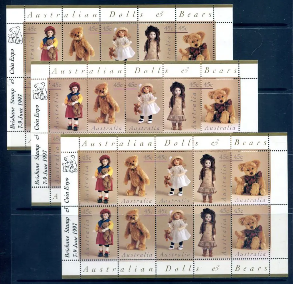 1997 Dolls & Bears sheetlets of 10 ovptd in ... Image 1++