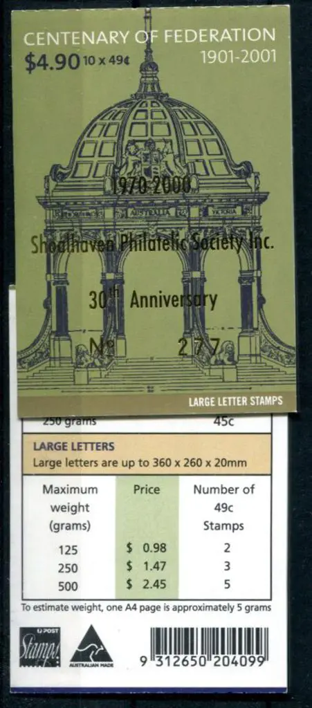2001 $4.90 Cent of Federation S/A booklet ovptd ... Image 1++