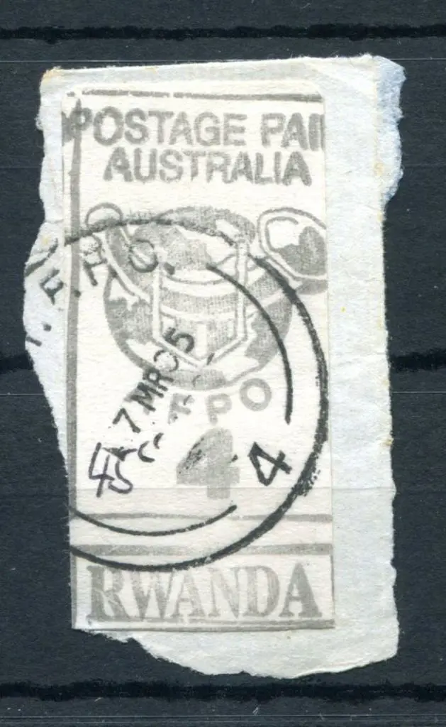 2005 "POSTAGE PAID AUSTRALIA RWANDA FPO 4" grey on ... Image 1++