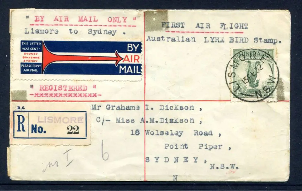 1931 (15th Feb) 1/- lyrebird tied by Lismore NSW ... Image 1++