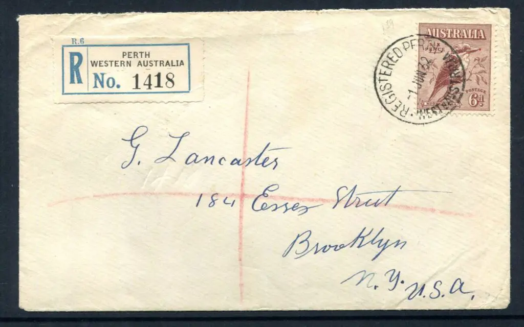 1932 (1st June) 6d red-brown kookaburra tied by ... Image 1++