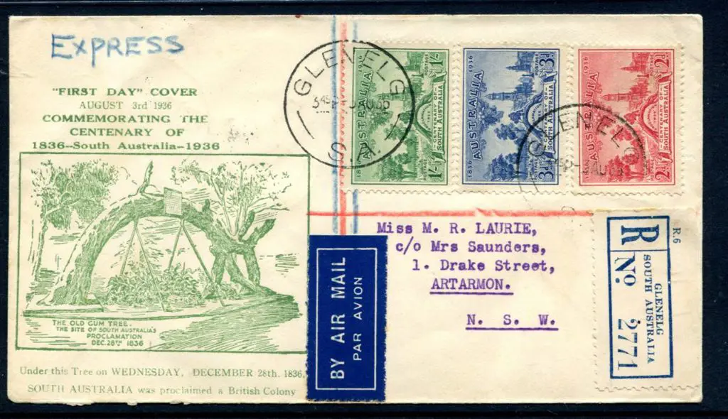 1936 (3rd Aug) South Aust Cent set of 3 tied by ... Image 1++