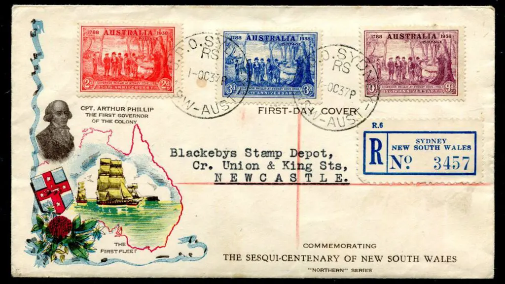 1937 (1st Oct) NSW Sesqui set of 3 tied to Sydney ... Image 1++