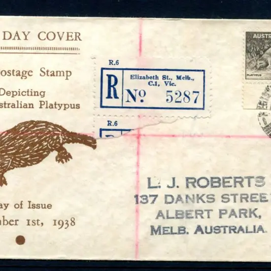 1938 (1st Sept) 9d platypus with bottom selvedge ...
