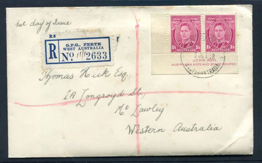 1938 (3rd Oct) 1/4d magenta KGVI John Ash imprint ... Image 1++