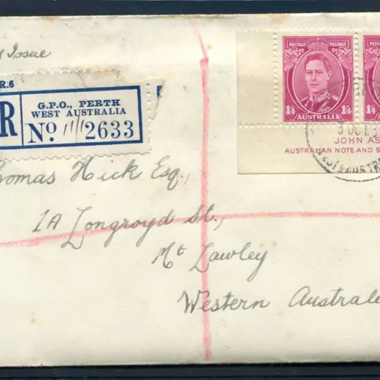 1938 (3rd Oct) 1/4d magenta KGVI John Ash imprint ...
