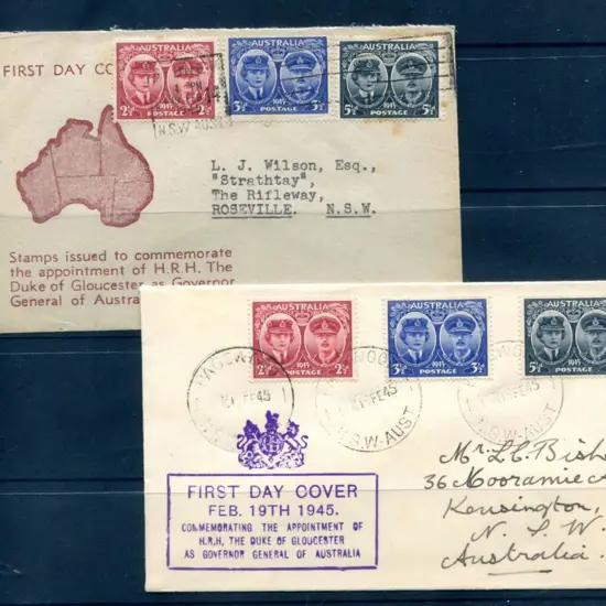 1945 (9th Feb) Duke of Gloucester sets of 3 on 2 ...