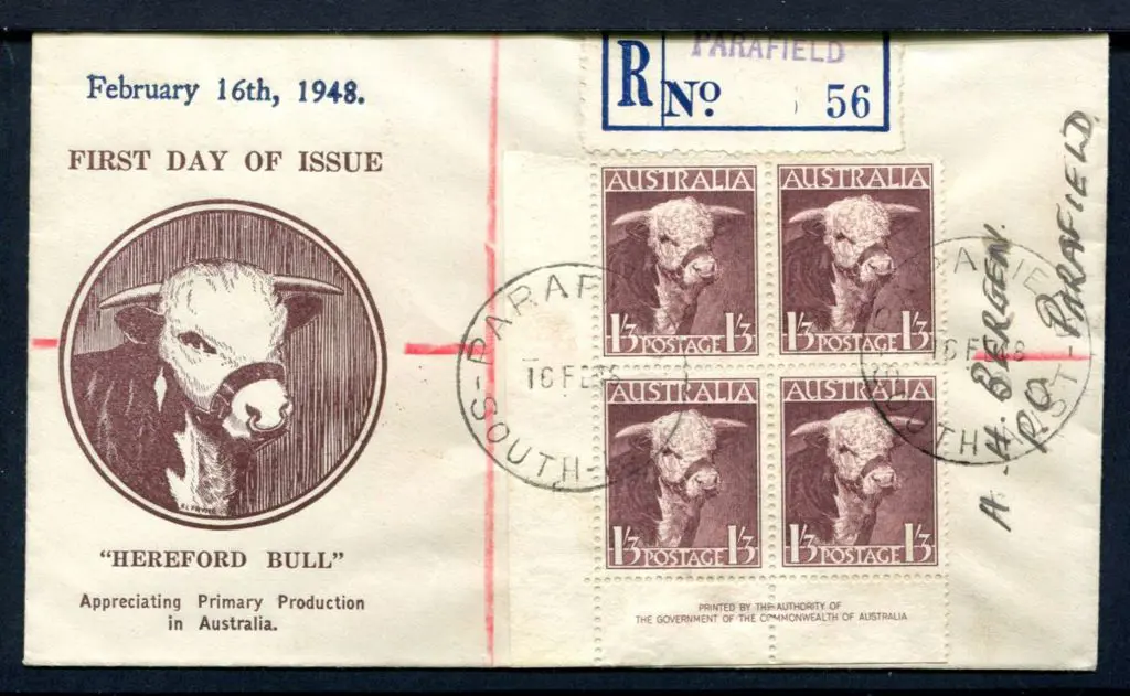 1948 (16th Feb) 1/3d "Hereford Bull" illust Arthur ... Image 1++