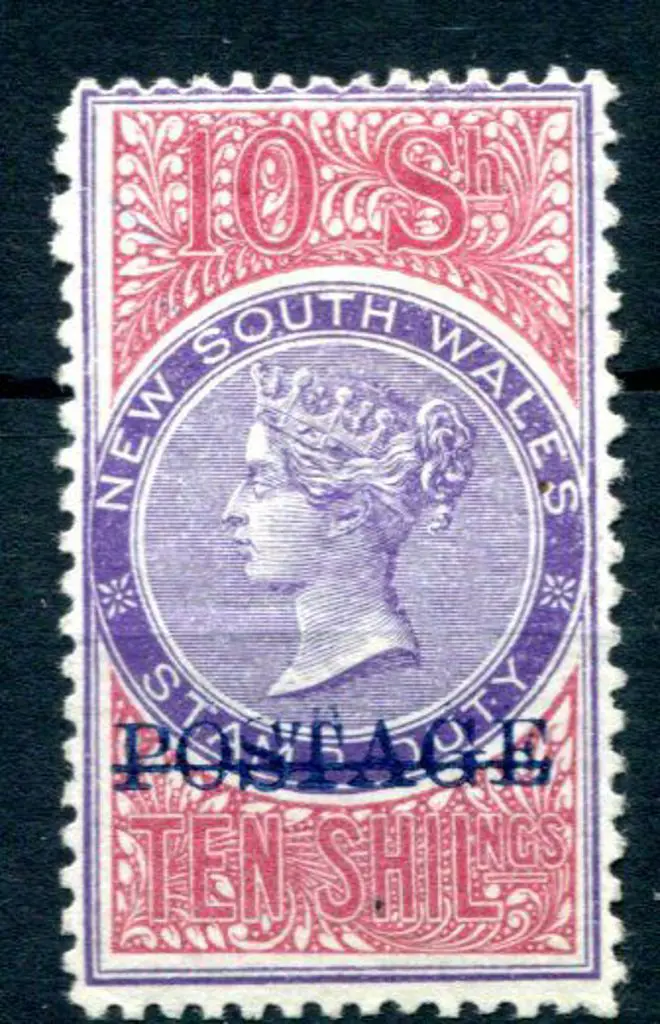 1894 10/- violet & claret perf. 12x11 ovptd ... Image 1++