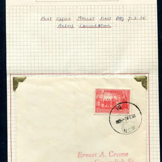1938 (7th Feb) "RG N.S.W." Relief cds tying 2d NSW ...