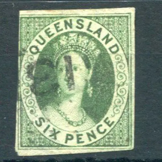1860 6d green Chalon, wmk star. 3 clear margins, ...