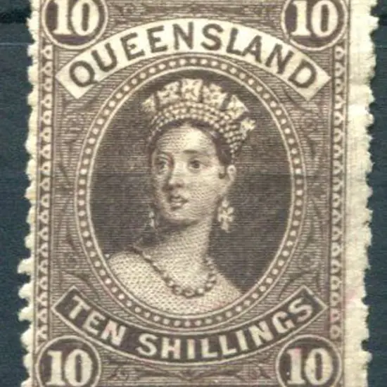 1880 10/- brown. MVLH with usual rough perfs. Rich ...