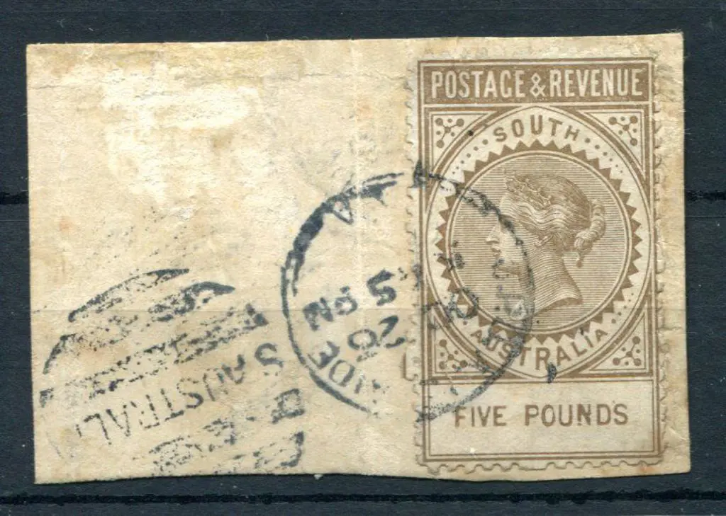 1886/96 £5 brown postally used on piece. Minor ... Image 1++