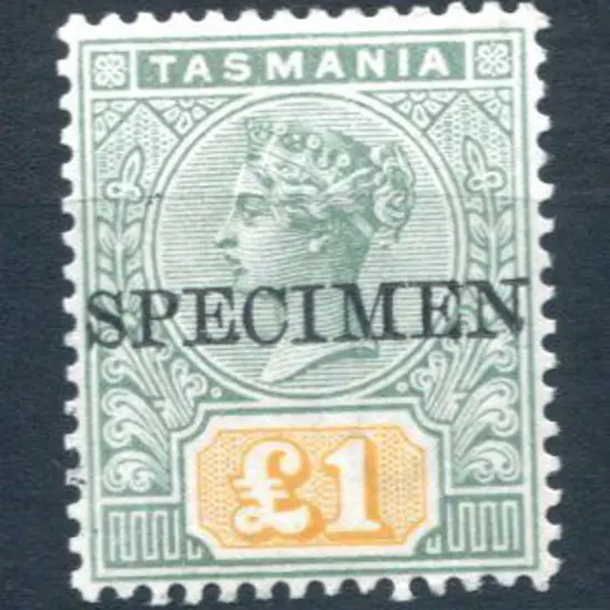 1897 £1 green & yellow ovptd "SPECIMEN". Fine MLH. ...