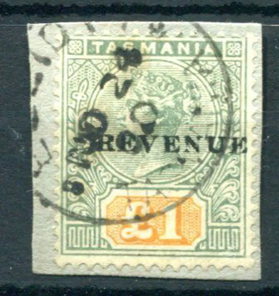 1900 £1 green & yellow ovptd "REVENUE" with postal ... Image 1++