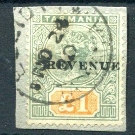 1900 £1 green & yellow ovptd "REVENUE" with postal ...
