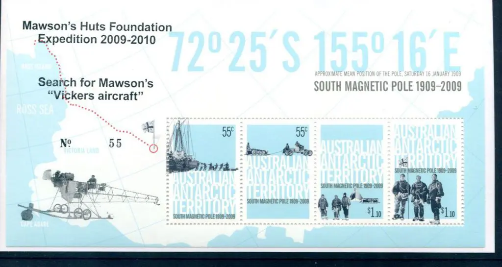 2009 South Magnetic Pole M/S ovptd "Mawson's Huts ... Image 1++