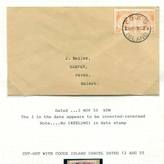1955 (3rd Nov) "COCOS ISLAND" cds tying 2c orange ...