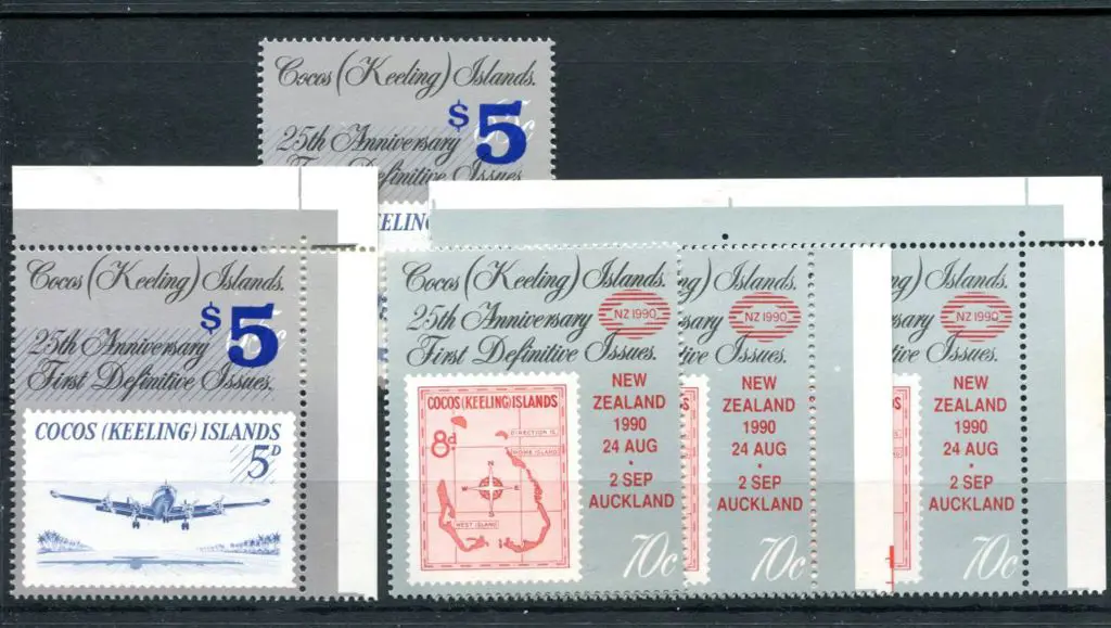 1990 $5 on 65c ovptd Constellation x 2 (one corner ... Image 1++