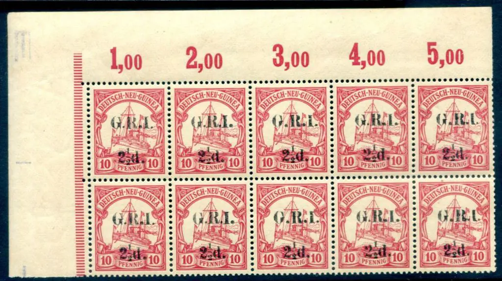 1914/15 "G.R.I." & "2½d." (6mm apart) on German ... Image 1++