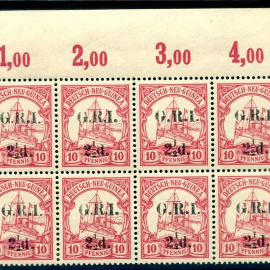 1914/15 "G.R.I." & "2½d." (6mm apart) on German ...
