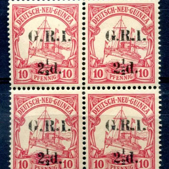 1914/15 "G.R.I." & "2½d." (6mm apart) on German ...