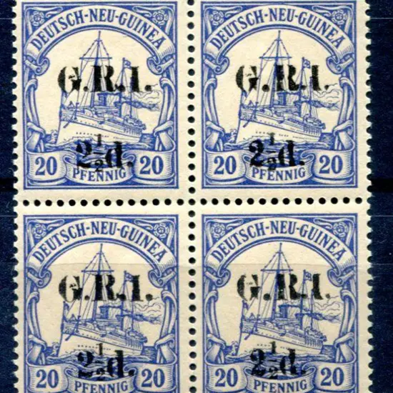 1914/15 "G.R.I." & "2½d." (6mm apart) on German ...